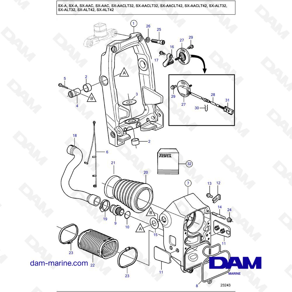 Parts and exploded views for Volvo Penta SXCT drive unit
